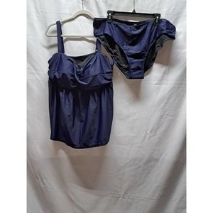 LALAGEN Blue Straps Swimdress Plus Size Two Pieces Tankini Bikini Set 3XL